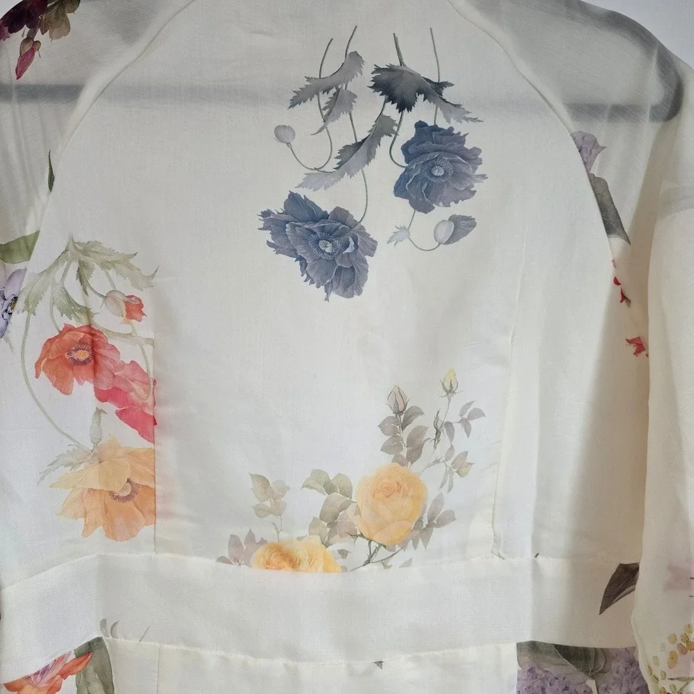 🆕️ *NWT* Anewsta‎ Floral Maxi Dress Ivory Sheer Long Sleeve Party Cocktail M - Picture 12 of 16